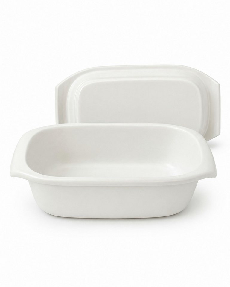 KERAZO Brotbackform 3,5L Keramik Bräter mit Deckel Brottopf Auflaufform 33x16x14cm, weiß, Für knuspriges Brot und saftige Ofengerichte