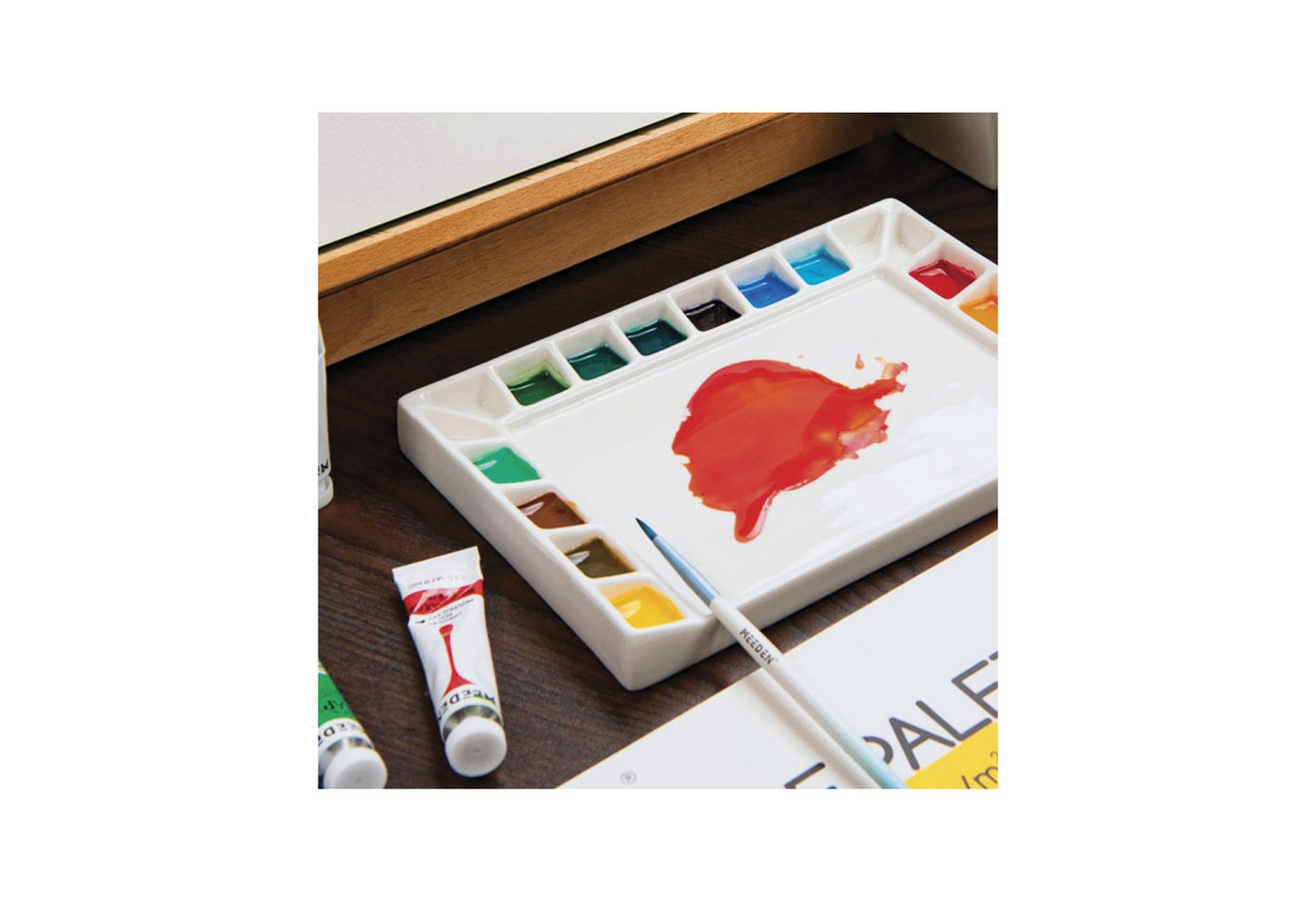 MEEDEN Malpalette Porzellan 18 Farbfächer 14 × 20 cm Weiß für Atelier und unterwegs, nicht porös, rutschfest und leicht zu reinigen Bild 2