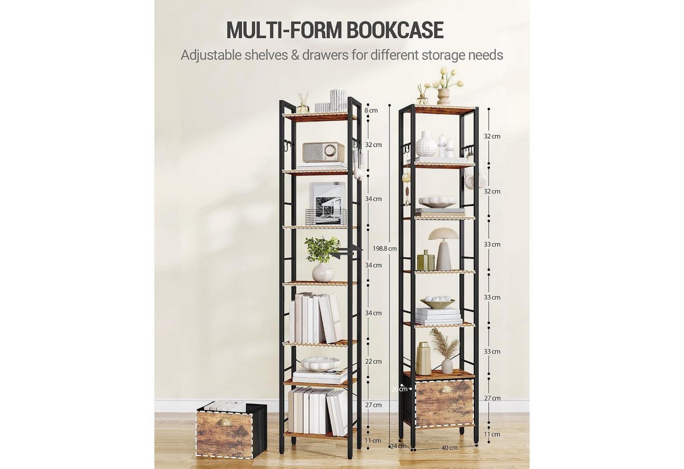 LuxusKollektion Bücherregal Bücherregal 7-Fach Vintagebraun 24x40x198.8cm