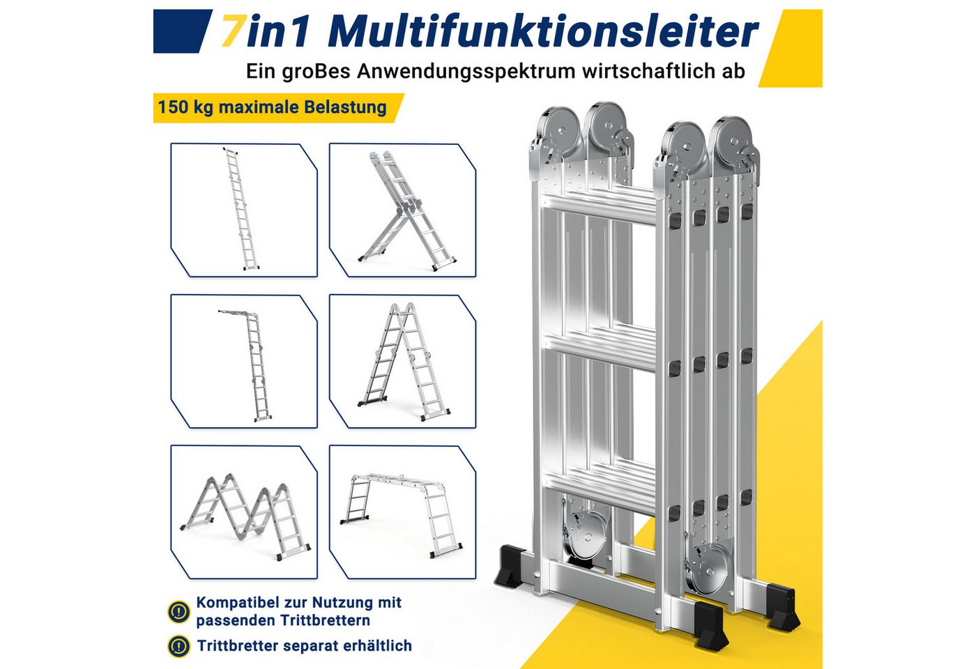 Clanmacy Vielzweckleiter 7 in 1 Multifunktionsleiter Gerüst 356cm Mehrzweckleiter Klappleiter (Multifunktionsleiter, Vielzweckleiter, Gelenkleiter, Universalleiter, 4x3 Sprossen), Mühelose Portabilität Unabhängige Verriegelung Narrensicherer Betrieb Bild 3