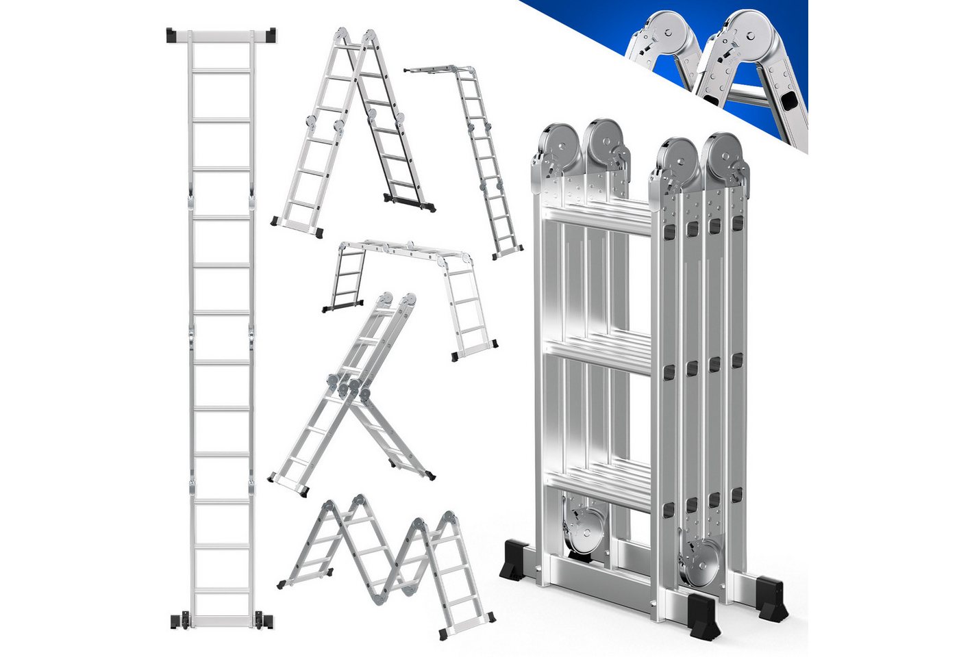 Clanmacy Vielzweckleiter 7 in 1 Multifunktionsleiter Gerüst 356cm Mehrzweckleiter Klappleiter (Multifunktionsleiter, Vielzweckleiter, Gelenkleiter, Universalleiter, 4x3 Sprossen), Mühelose Portabilität Unabhängige Verriegelung Narrensicherer Betrieb Bild 4