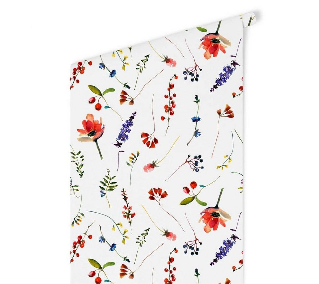 K&L Wall Art Mustertapete Hagebutte Vliestapete Blumen Johannisbeeren Botanik Blüten, Mittsommertag Tapete