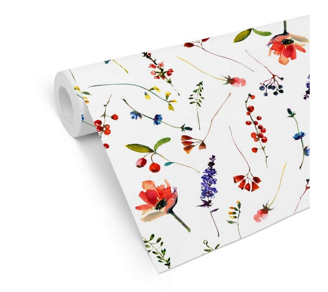 K&L Wall Art Mustertapete Hagebutte Vliestapete Blumen Johannisbeeren Botanik Blüten, Mittsommertag Tapete Bild 3