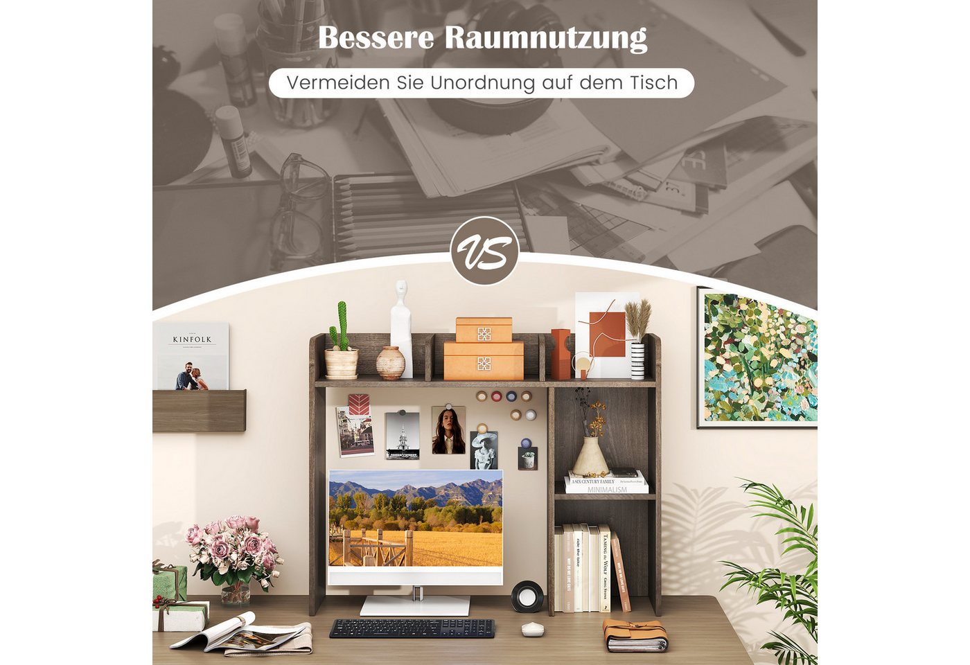 COSTWAY Regal-Schreibtisch, mit 4 Ablagen, offenem Fach, bis 45kg, 94x25x74cm Bild 2