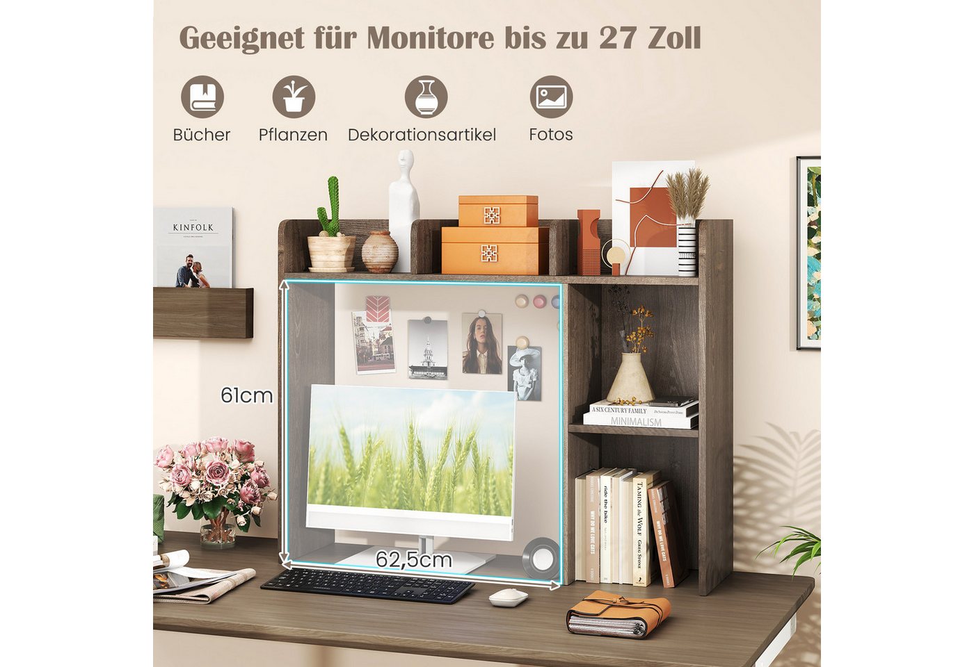 COSTWAY Regal-Schreibtisch, mit 4 Ablagen, offenem Fach, bis 45kg, 94x25x74cm Bild 3