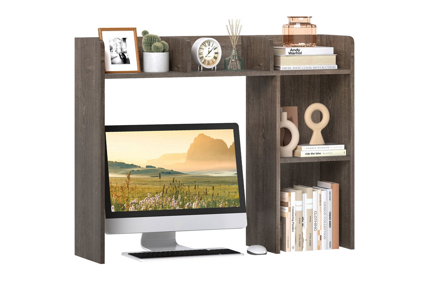 COSTWAY Regal-Schreibtisch, mit 4 Ablagen, offenem Fach, bis 45kg, 94x25x74cm Bild 5