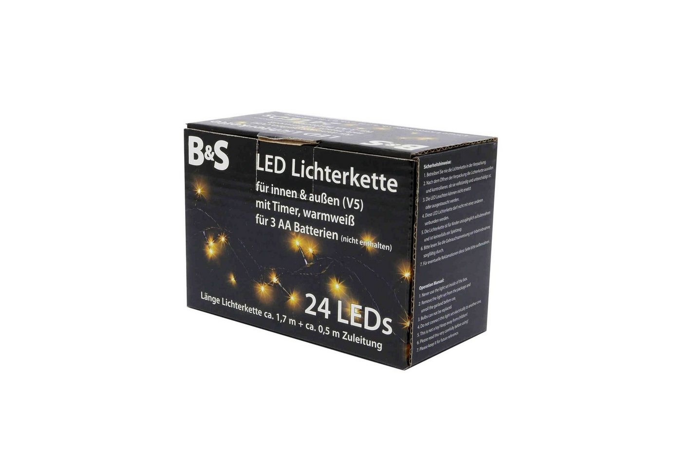B&S LED-Lichterkette LED Batterie Lichterkette mit 24 LEDs warmweiß Innenbereich