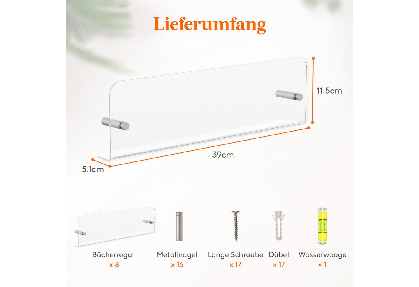 Lifewit Regalelement 39 cm klares schwebendes Kunststoffregal, Wandregal, 8-tlg. Bild 4
