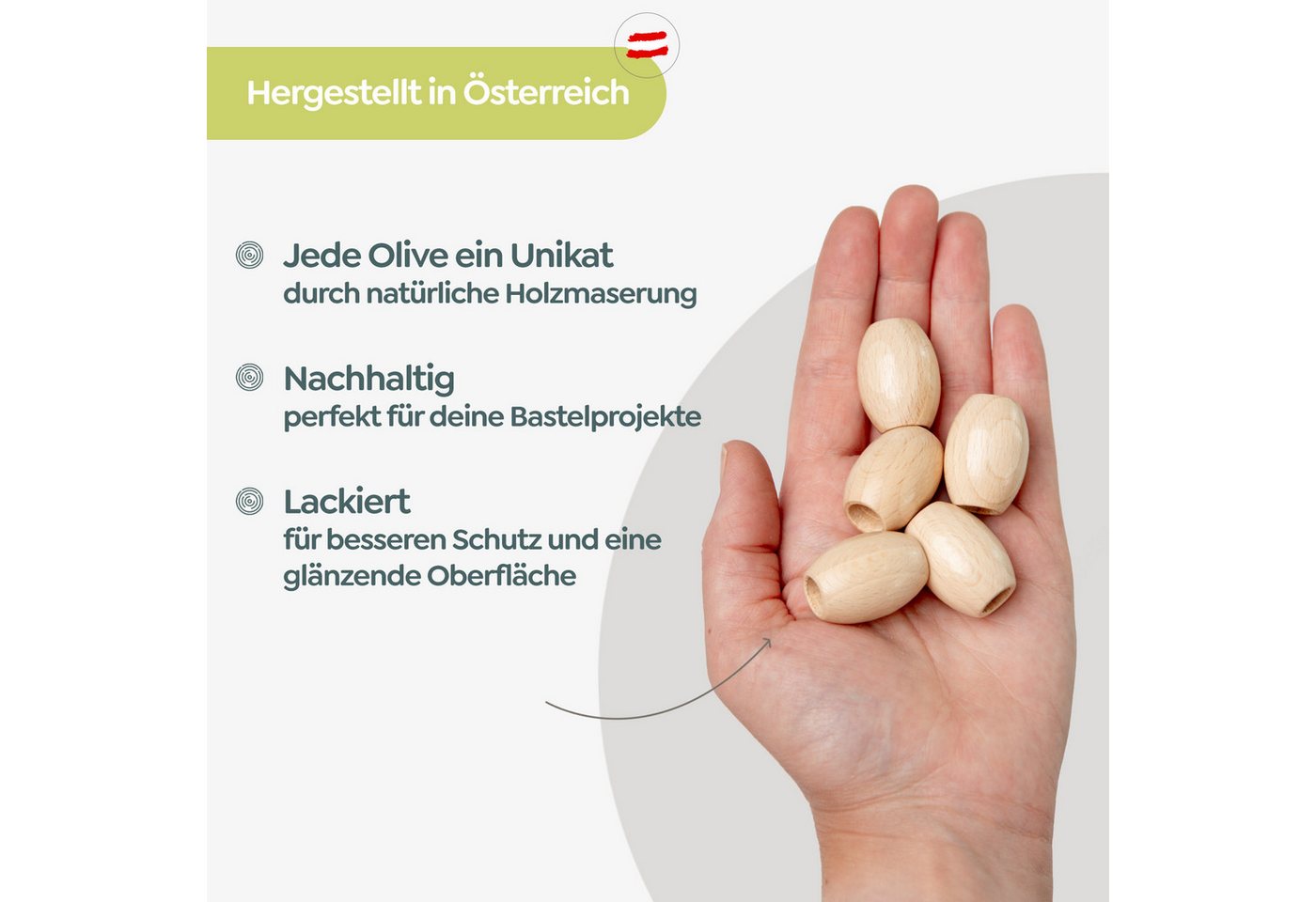 Candini Bastelperlen Holzoliven aus Buchenholz zum basteln & Makramee, 25 Stück, Ø 22x32mm, lackiert Bild 2