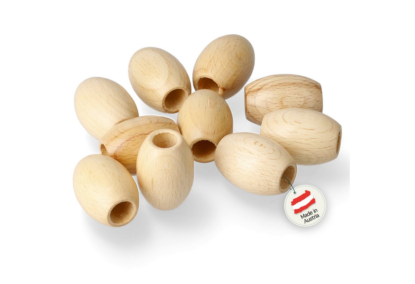 Candini Bastelperlen Holzoliven aus Buchenholz zum basteln & Makramee, 25 Stück, Ø 22x32mm, lackiert Bild 3