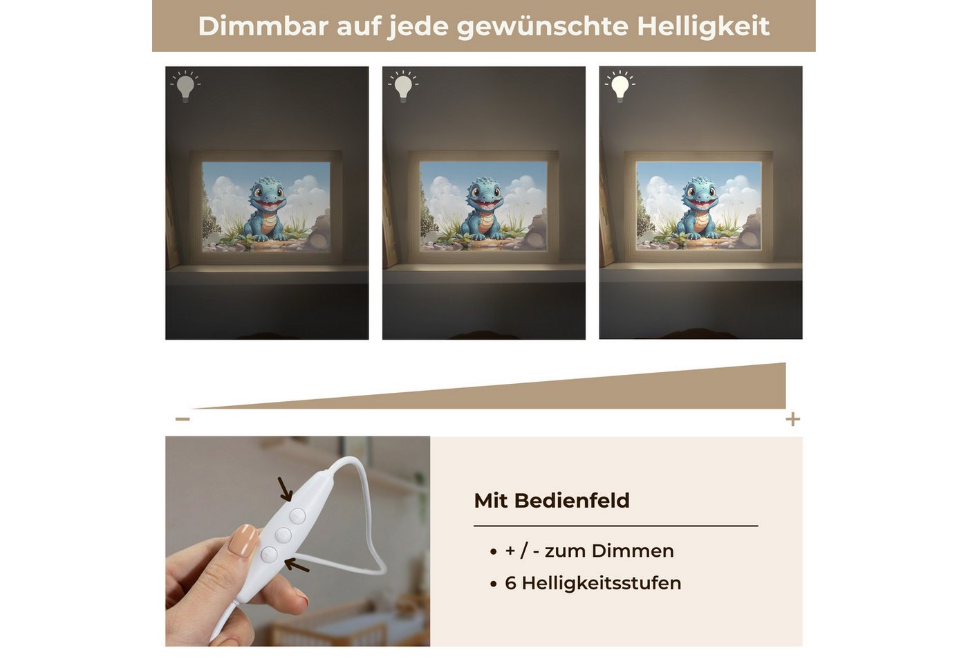OnlyWow Nachttischlampe Lightbox Drache - Blau - Jungen - Kinder, Dimmbar, Farbwechsel, LED, Warmweiß, Kaltweiß, Neutralweiß Einstellbar, Nachtlicht, Kinder- und Babyzimmer, Dimmbar, mit Kabel, Tischleuchte Bild 3