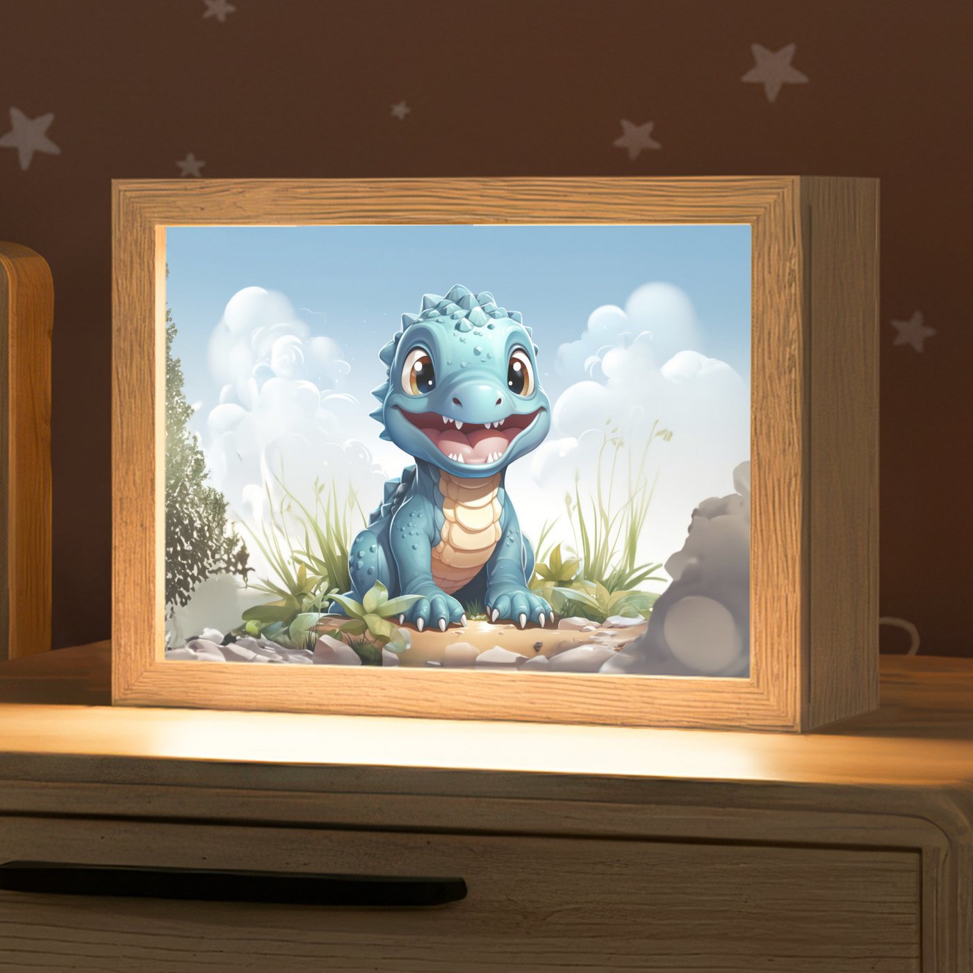 OnlyWow Nachttischlampe Lightbox Drache - Blau - Jungen - Kinder, Dimmbar, Farbwechsel, LED, Warmweiß, Kaltweiß, Neutralweiß Einstellbar, Nachtlicht, Kinder- und Babyzimmer, Dimmbar, mit Kabel, Tischleuchte Bild 5