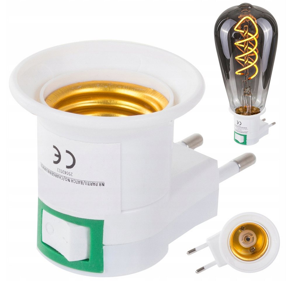 VERK GROUP Steckdosenschalter E27 Steckdosenadapter mit Schalter 230V Lampenfassung Weiß, 1-St., E27-Fassung mit Schalter, Direkter Steckdosenanschluss Bild 5