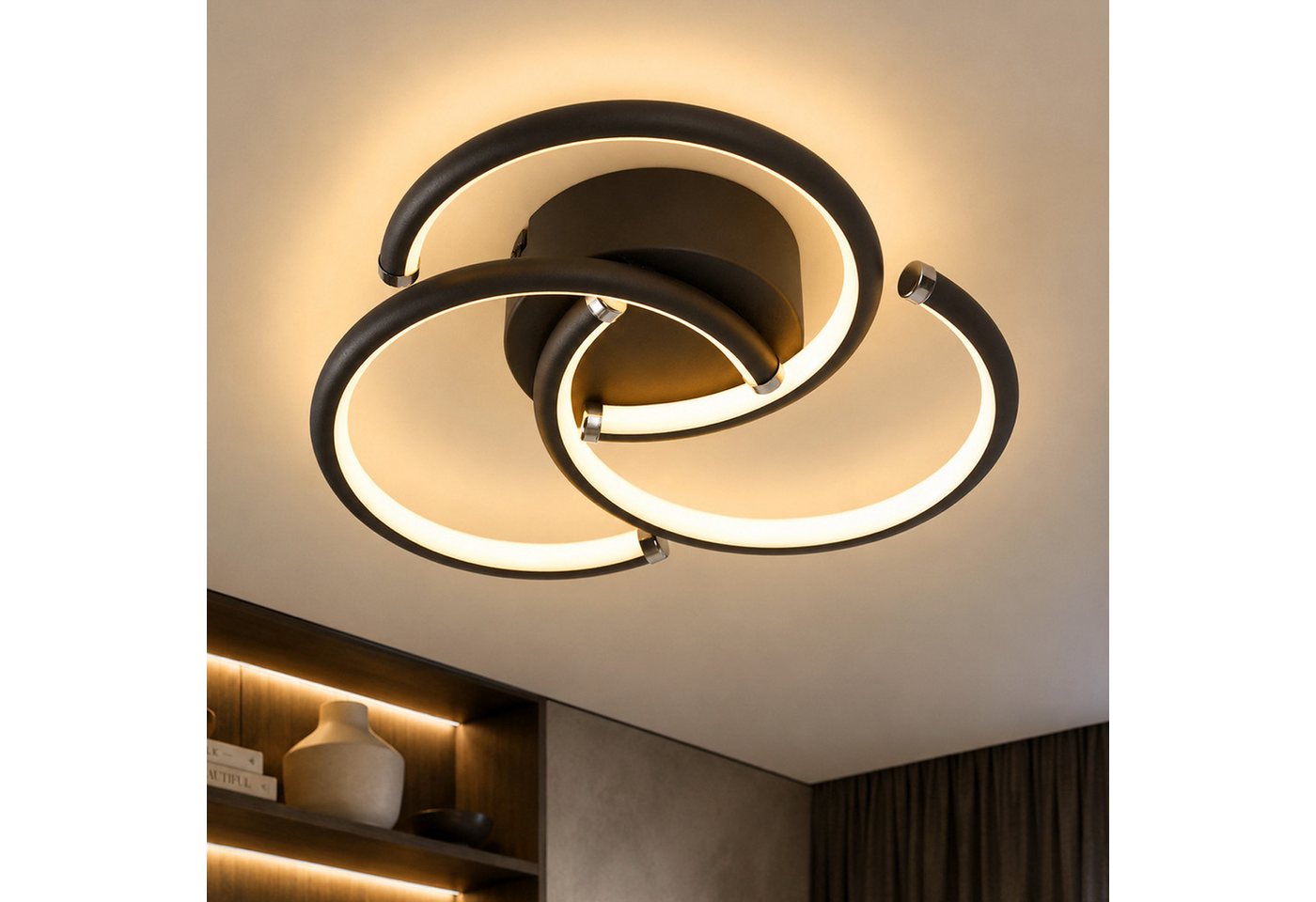Nettlife LED Deckenleuchte Schwarz/Weiß Modern Ring Deckenlampe Metall Rund Deckenbeleuchtung, 24W 3000K Deckenlampe für Schlafzimmer Wohnzimmer Küche Flur Büro