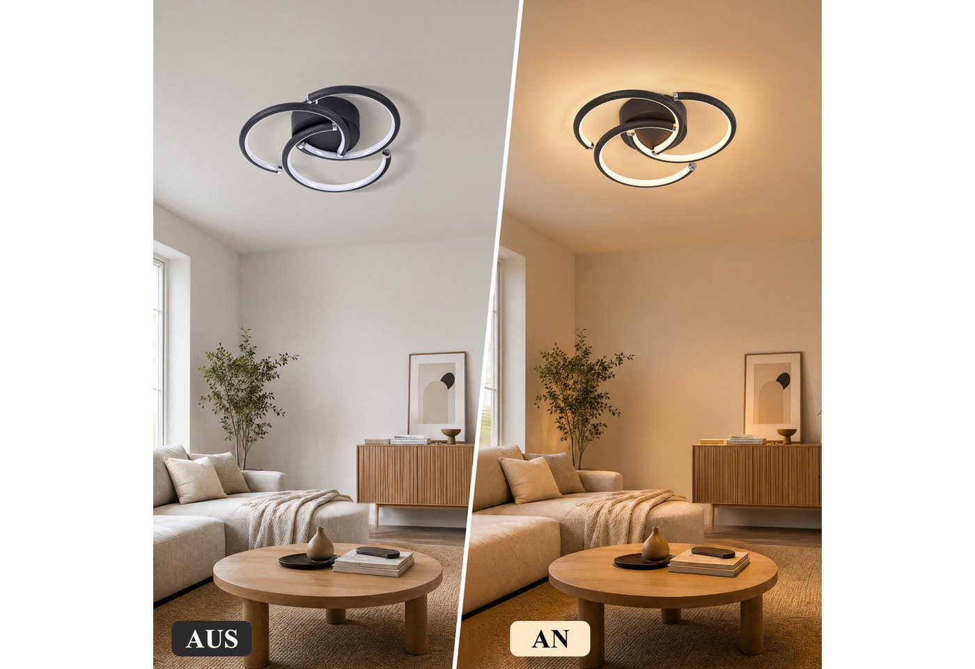 Nettlife LED Deckenleuchte Schwarz/Weiß Modern Ring Deckenlampe Metall Rund Deckenbeleuchtung, 24W 3000K Deckenlampe für Schlafzimmer Wohnzimmer Küche Flur Büro Bild 2