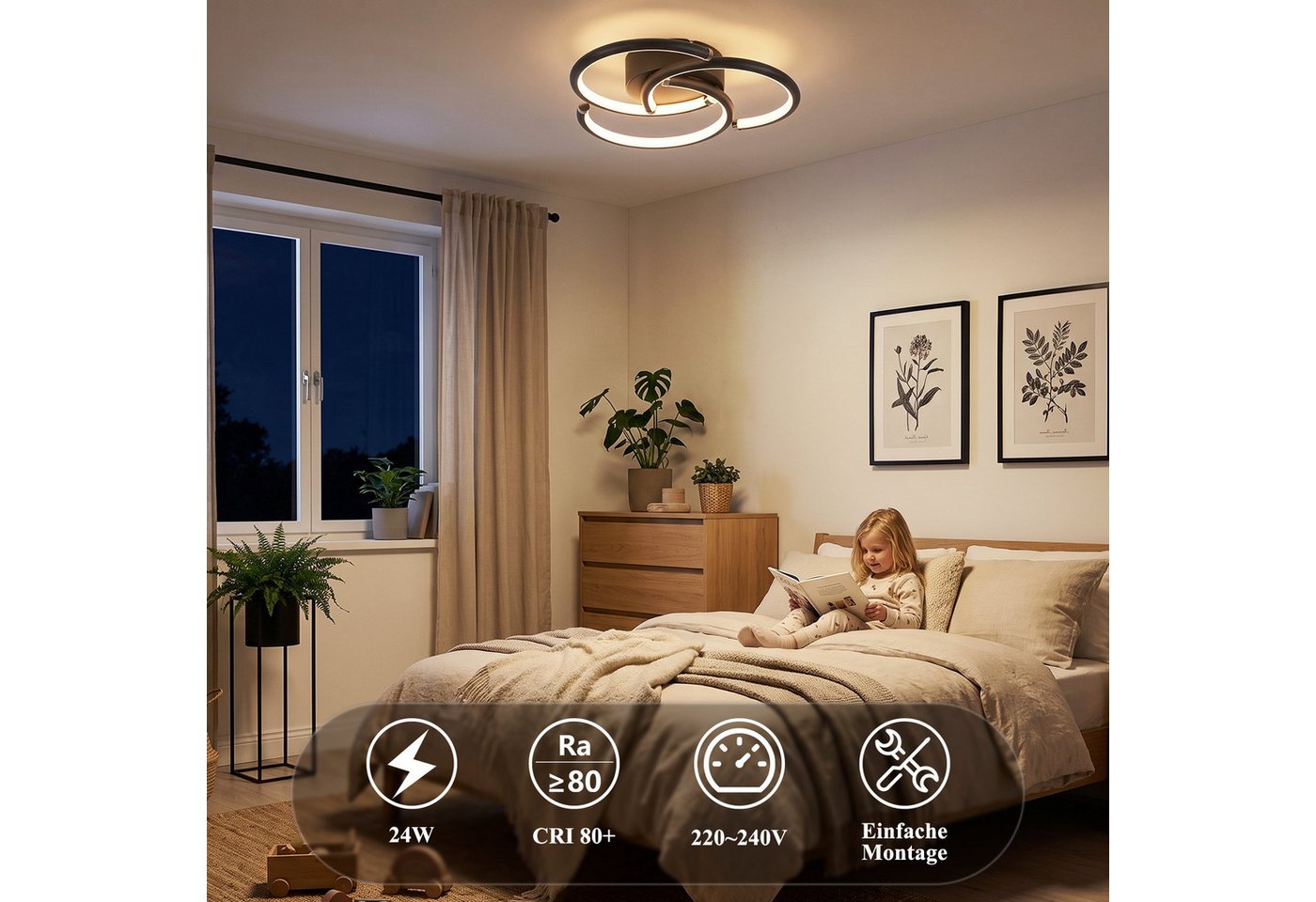 Nettlife LED Deckenleuchte Schwarz/Weiß Modern Ring Deckenlampe Metall Rund Deckenbeleuchtung, 24W 3000K Deckenlampe für Schlafzimmer Wohnzimmer Küche Flur Büro Bild 3