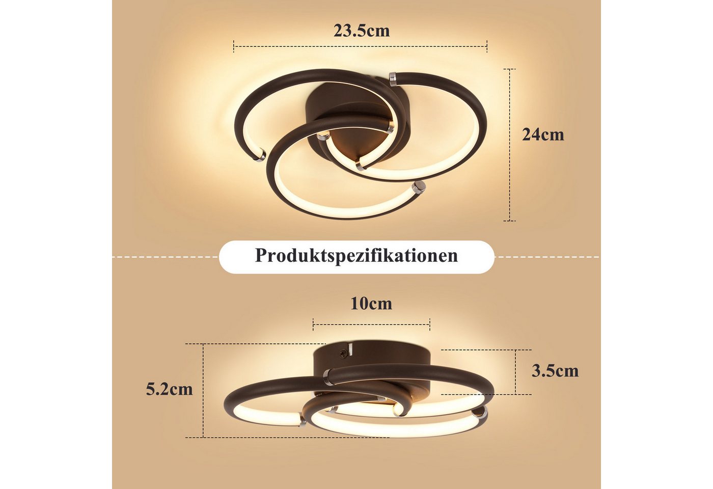 Nettlife LED Deckenleuchte Schwarz/Weiß Modern Ring Deckenlampe Metall Rund Deckenbeleuchtung, 24W 3000K Deckenlampe für Schlafzimmer Wohnzimmer Küche Flur Büro Bild 4