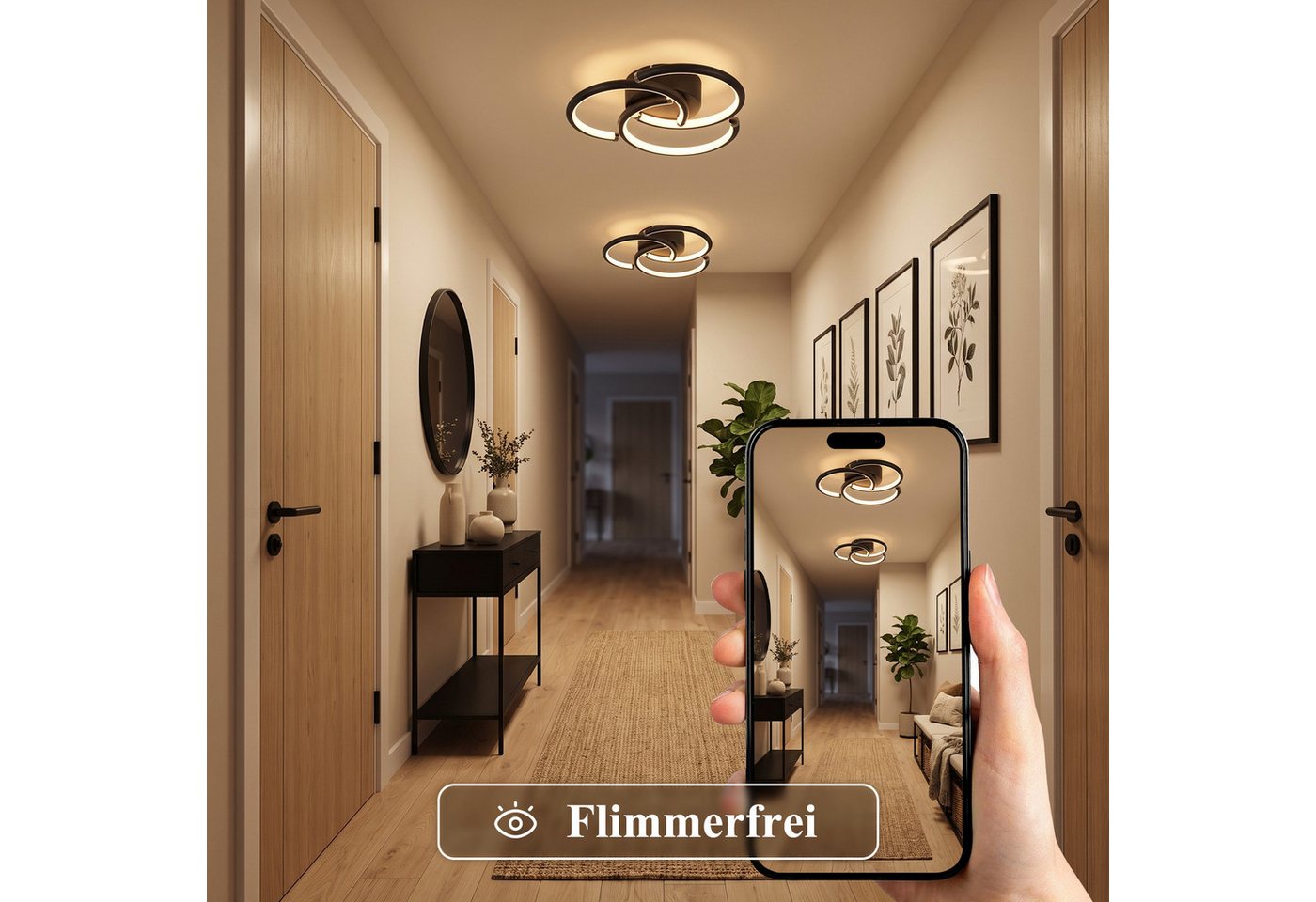 Nettlife LED Deckenleuchte Schwarz/Weiß Modern Ring Deckenlampe Metall Rund Deckenbeleuchtung, 24W 3000K Deckenlampe für Schlafzimmer Wohnzimmer Küche Flur Büro Bild 5