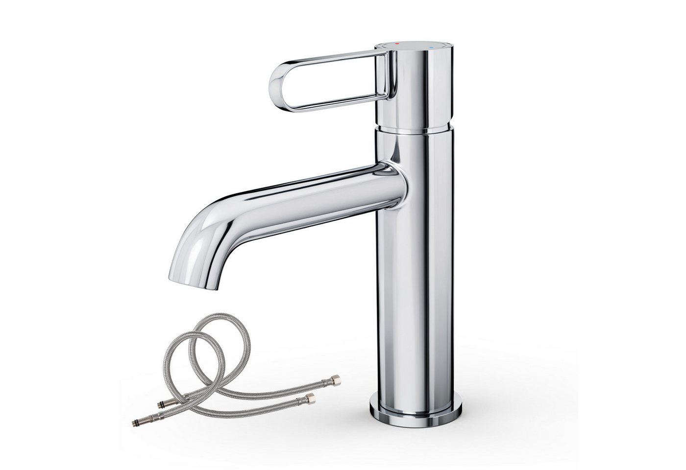 Alphabath Waschtischarmatur (Set, Bad Wasserhahn mit einem 3/8"-Zoll-Kompressionsschläuche) Messinggehäuse Keramikkartusche Einhebelmischer Chrom Badarmatur