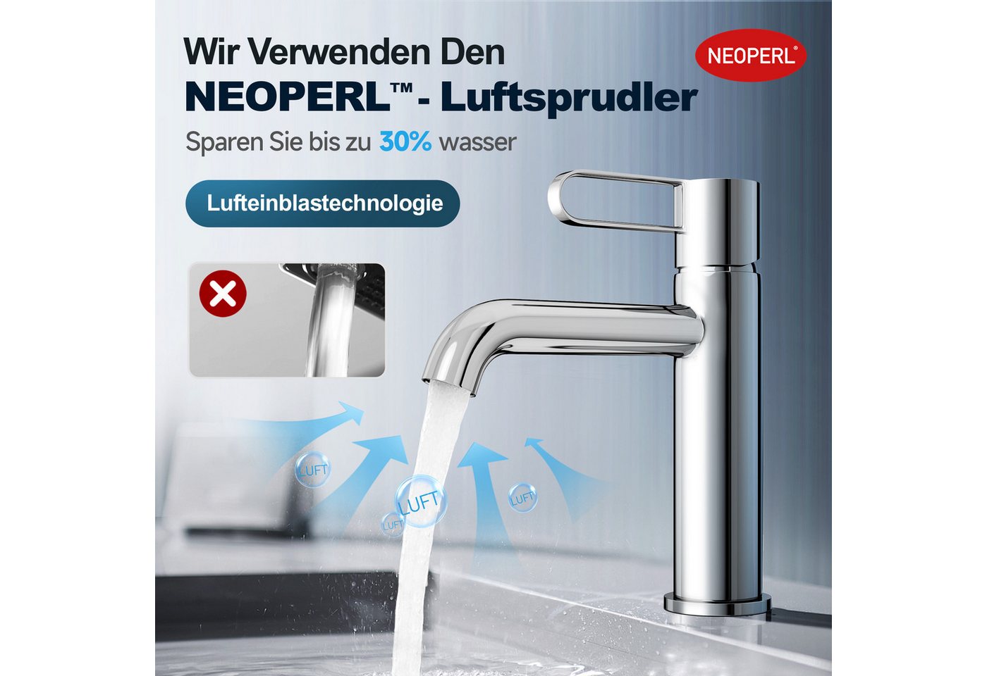 Alphabath Waschtischarmatur (Set, Bad Wasserhahn mit einem 3/8"-Zoll-Kompressionsschläuche) Messinggehäuse Keramikkartusche Einhebelmischer Chrom Badarmatur Bild 2