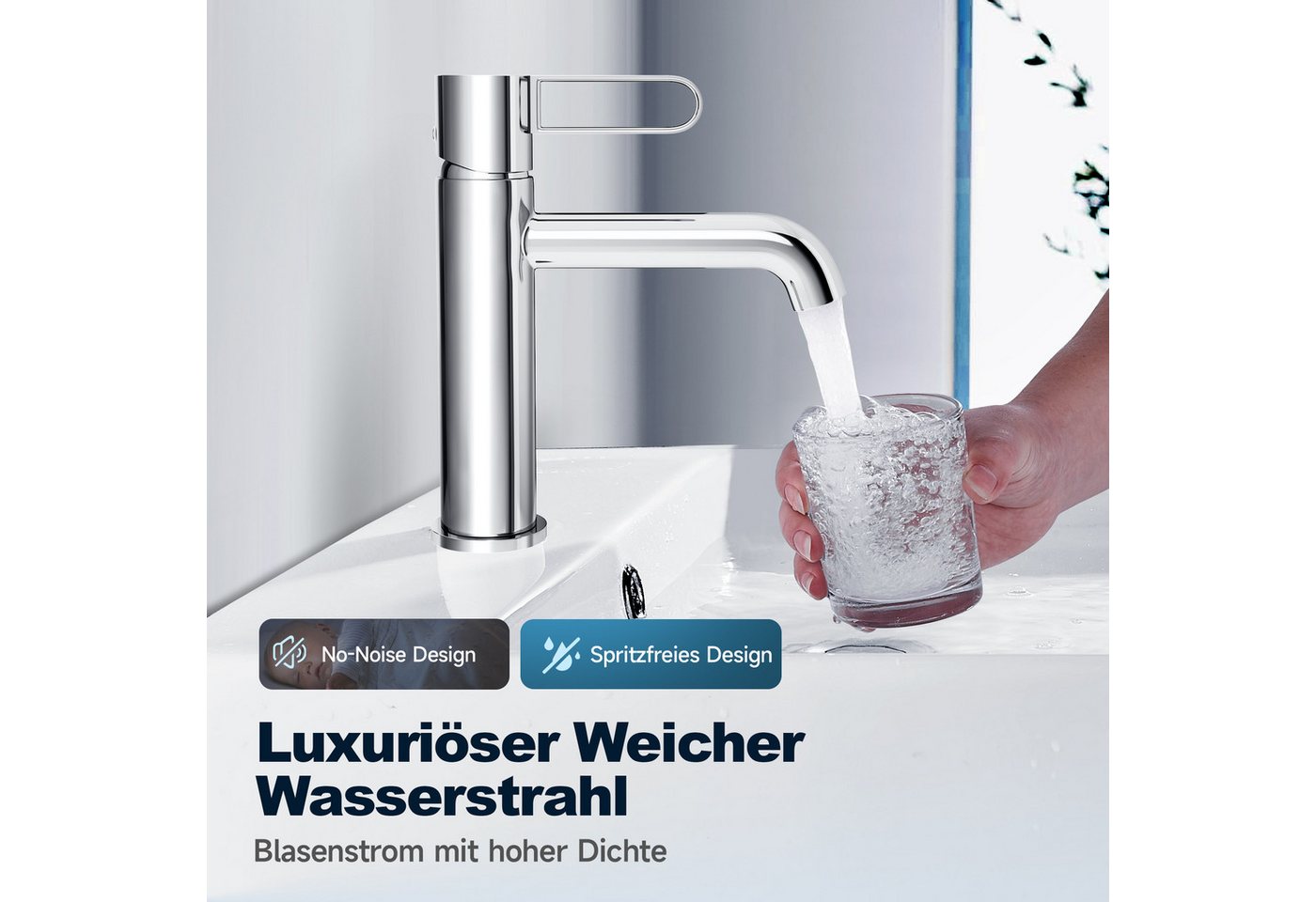 Alphabath Waschtischarmatur (Set, Bad Wasserhahn mit einem 3/8"-Zoll-Kompressionsschläuche) Messinggehäuse Keramikkartusche Einhebelmischer Chrom Badarmatur Bild 5