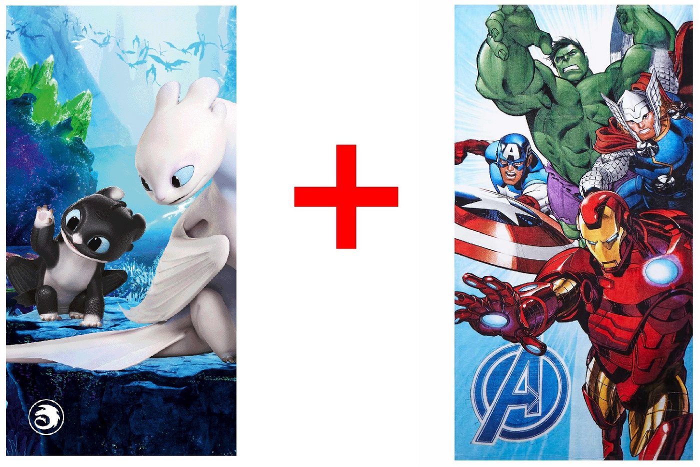 Jerry Fabrics Badetücher Drachen zähmen leicht gemacht + Avengers Handtuch-Set 70x140cm, Frottee (2-St) Bild 2