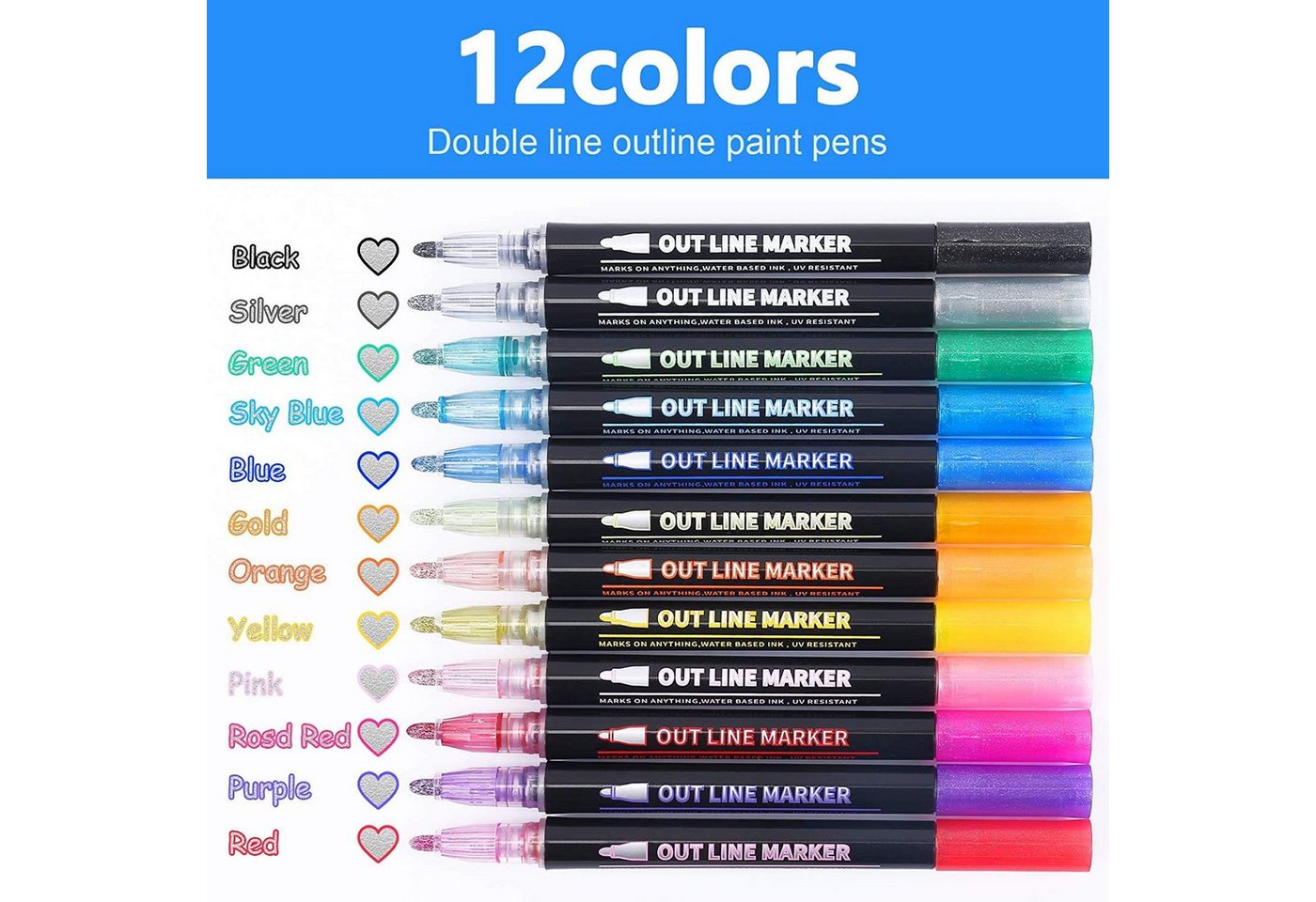 Coonoor Lackmarker Acrylstifte für Steine Wasserfest, Holz Bemalen Acrylstifte, (12-tlg), für Geschenkekarte Basteln Leinwand Papier Glas Weihnachten DIY