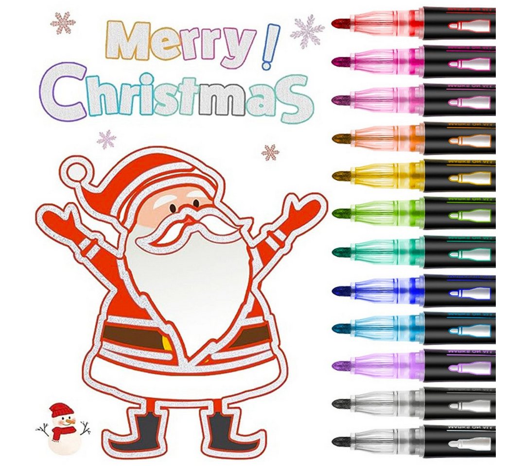 Coonoor Lackmarker Acrylstifte für Steine Wasserfest, Holz Bemalen Acrylstifte, (12-tlg), für Geschenkekarte Basteln Leinwand Papier Glas Weihnachten DIY Bild 2