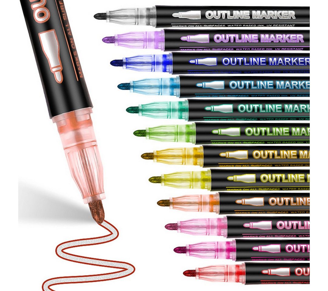 Coonoor Lackmarker Acrylstifte für Steine Wasserfest, Holz Bemalen Acrylstifte, (12-tlg), für Geschenkekarte Basteln Leinwand Papier Glas Weihnachten DIY Bild 5