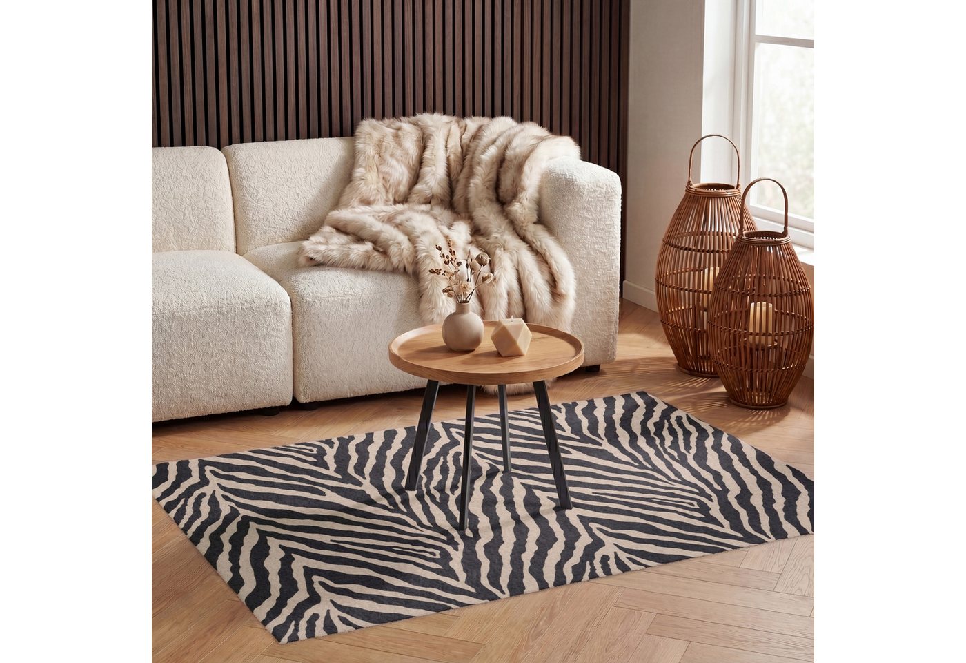 OnlyWow Teppich Zebra - Klassisch - Schwarz, Rechteckig, Wohnzimmer, Rutschfest, Kurzflor 120x80 cm