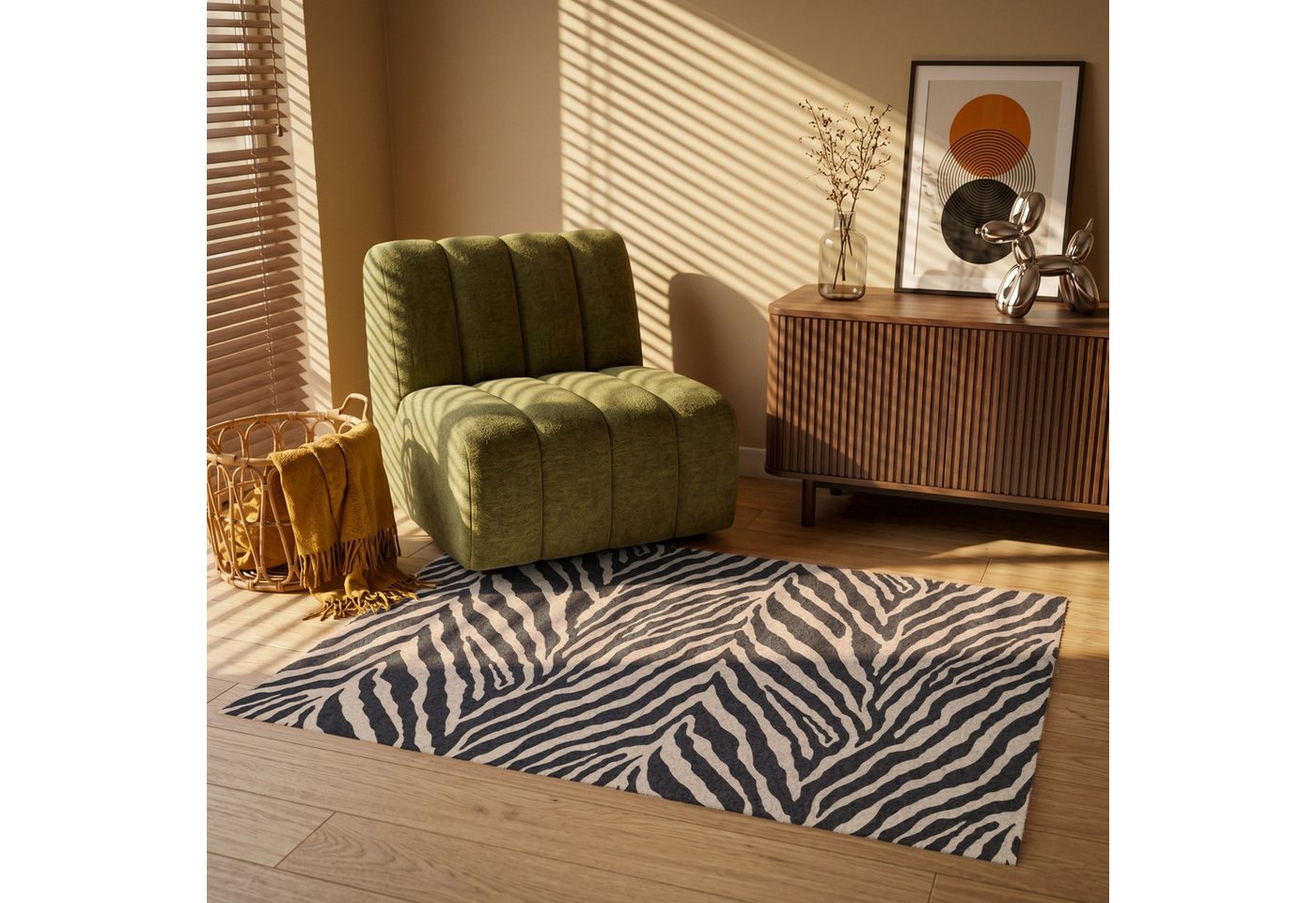 OnlyWow Teppich Zebra - Klassisch - Schwarz, Rechteckig, Wohnzimmer, Rutschfest, Kurzflor 120x80 cm Bild 2