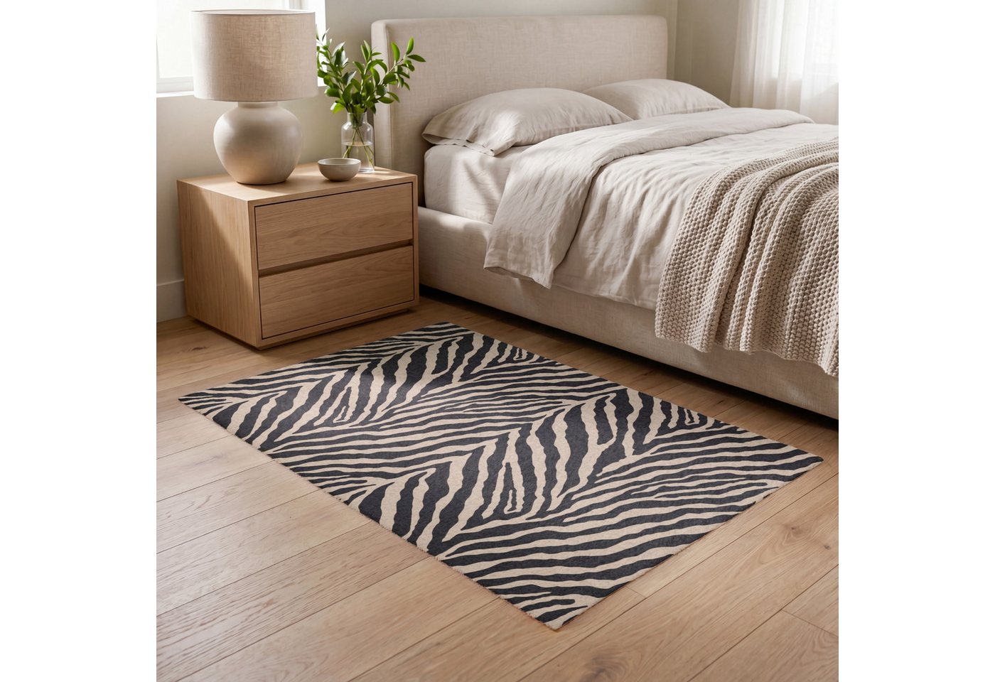 OnlyWow Teppich Zebra - Klassisch - Schwarz, Rechteckig, Wohnzimmer, Rutschfest, Kurzflor 120x80 cm Bild 3