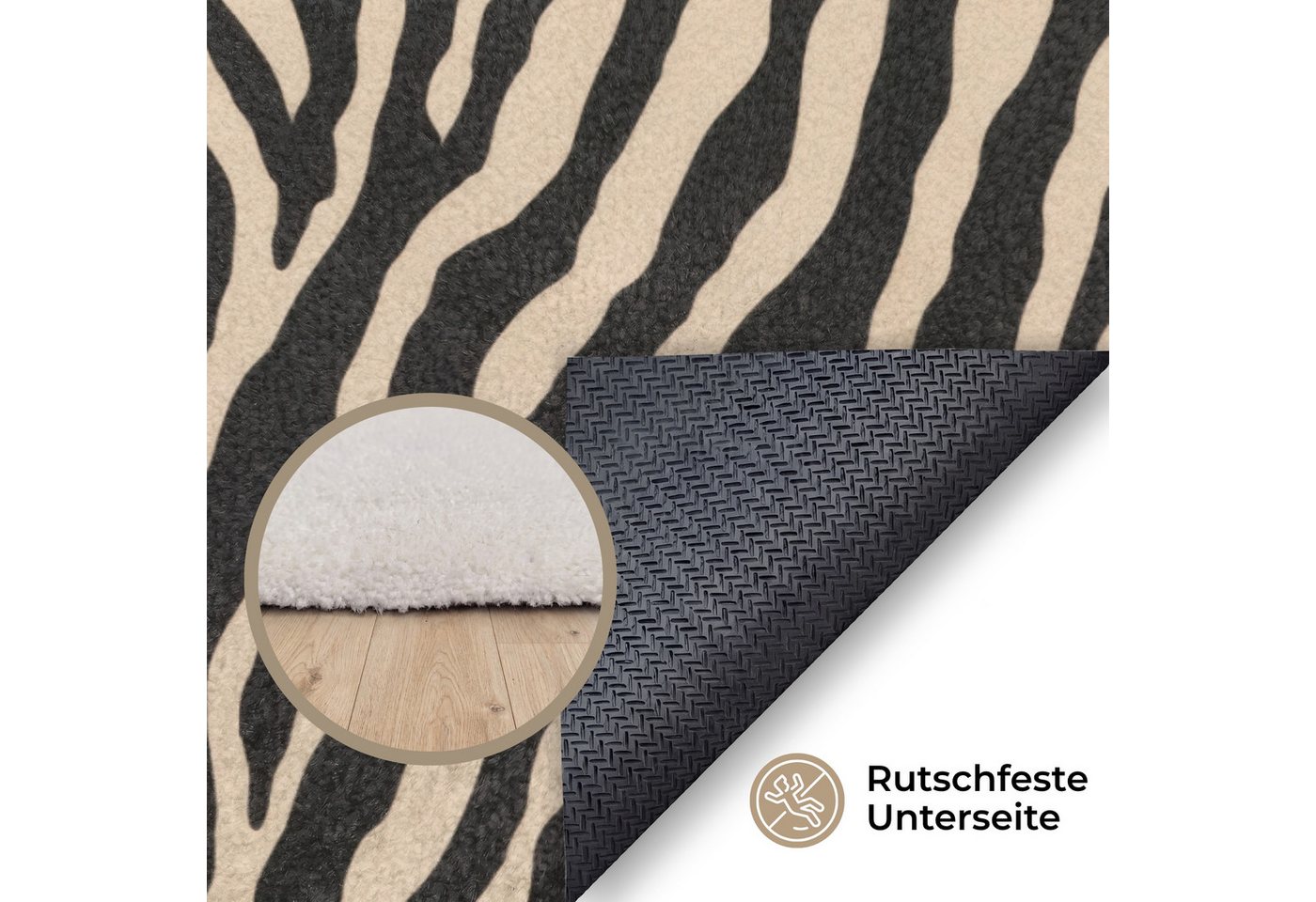 OnlyWow Teppich Zebra - Klassisch - Schwarz, Rechteckig, Wohnzimmer, Rutschfest, Kurzflor 120x80 cm Bild 4