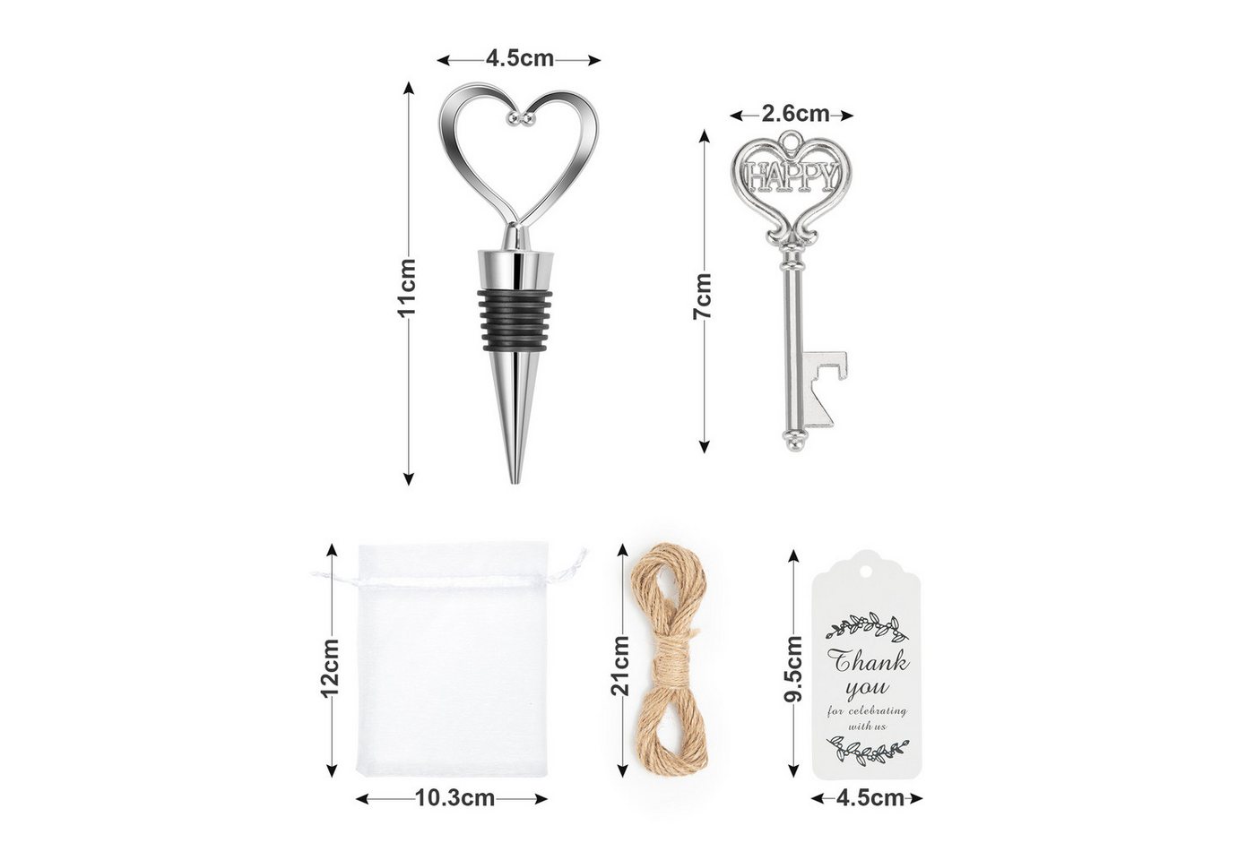 GarveeMore Geschenk-Tragetasche 24-teiliges Herz-Gastgeschenk-Set, Weinverschluss & Flaschenöffner, (24St), Vielseitig als Dekoration & persönliches Gastandenken Bild 3