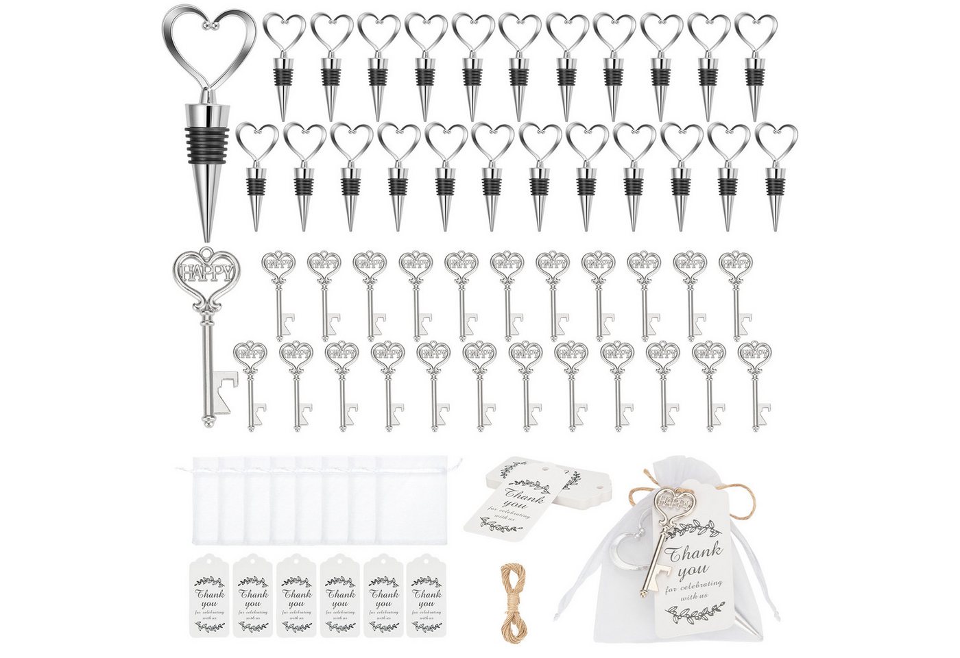 GarveeMore Geschenk-Tragetasche 24-teiliges Herz-Gastgeschenk-Set, Weinverschluss & Flaschenöffner, (24St), Vielseitig als Dekoration & persönliches Gastandenken Bild 5