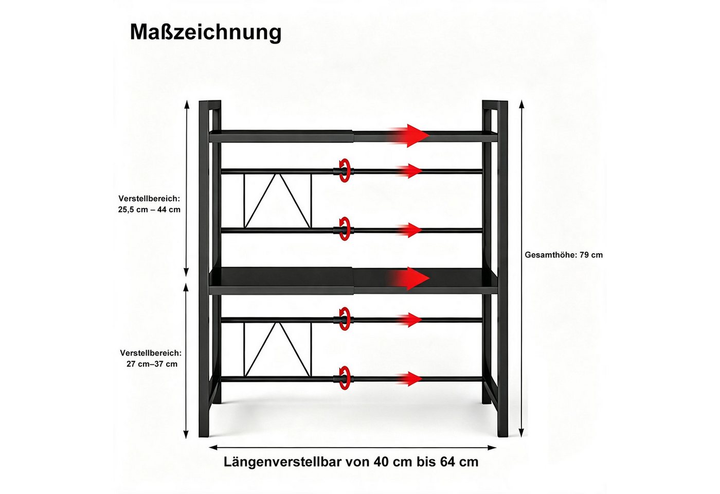 devesanter Küchenregal Dreistöckiges ausziehbares Mikrowellen-Regal, Verstellbar 40–64 cm, mit 6 Haken, Ablagegestell für Mikrowelle und Küchenutensilien Bild 4