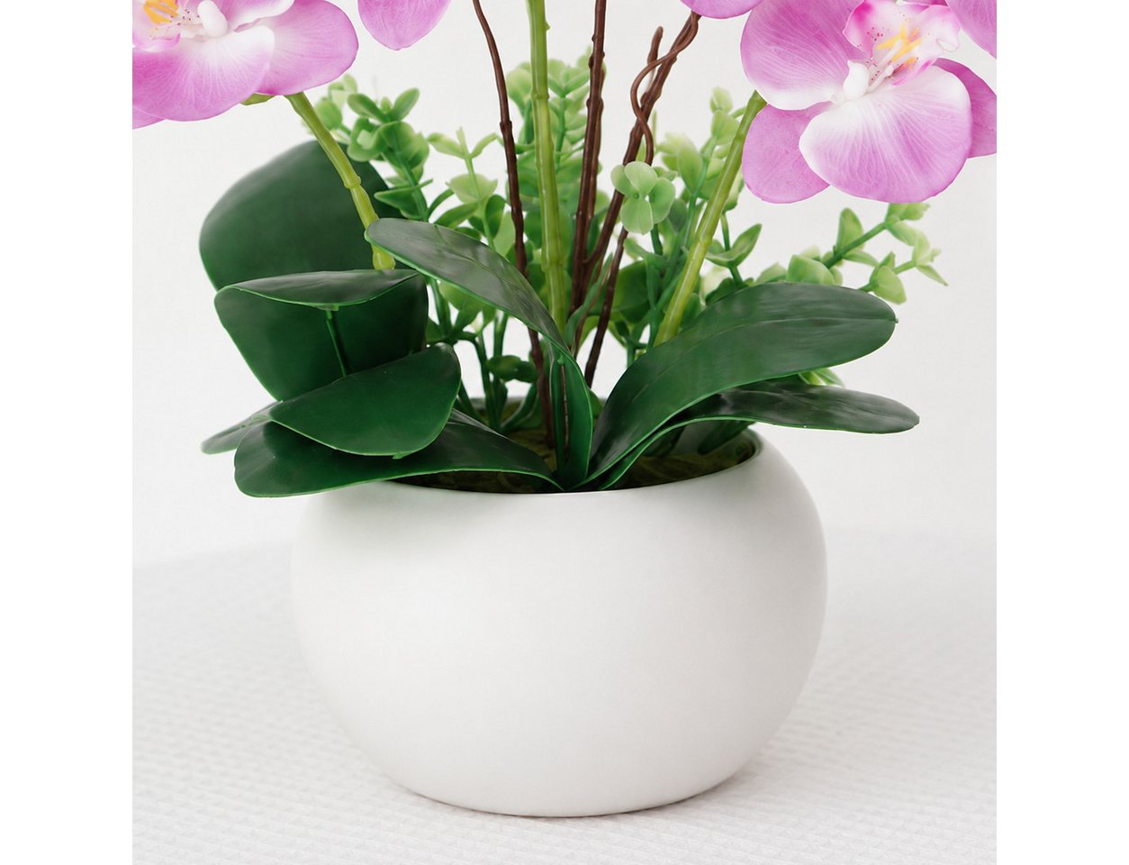 Kunstpflanze Künstliche Orchideen im Topf - Weiß Phalaenopsis Kunstblumen-Höhe 36cm Orchidee Phalenopsis, SURFOU, Höhe 38 cm, Dekorative Phalaenopsis mit Seidenblüten & Keramiktopf, Zimmerpflanzen