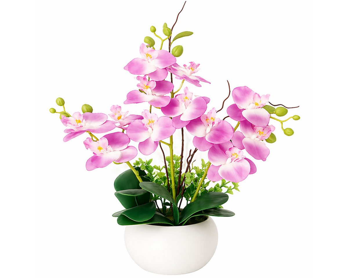 Kunstpflanze Künstliche Orchideen im Topf - Weiß Phalaenopsis Kunstblumen-Höhe 36cm Orchidee Phalenopsis, SURFOU, Höhe 38 cm, Dekorative Phalaenopsis mit Seidenblüten & Keramiktopf, Zimmerpflanzen Bild 2