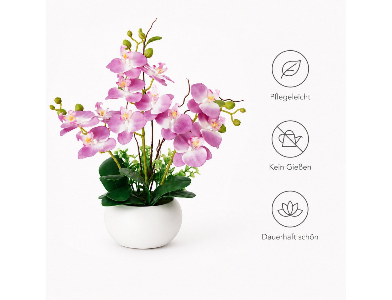 Kunstpflanze Künstliche Orchideen im Topf - Weiß Phalaenopsis Kunstblumen-Höhe 36cm Orchidee Phalenopsis, SURFOU, Höhe 38 cm, Dekorative Phalaenopsis mit Seidenblüten & Keramiktopf, Zimmerpflanzen Bild 4