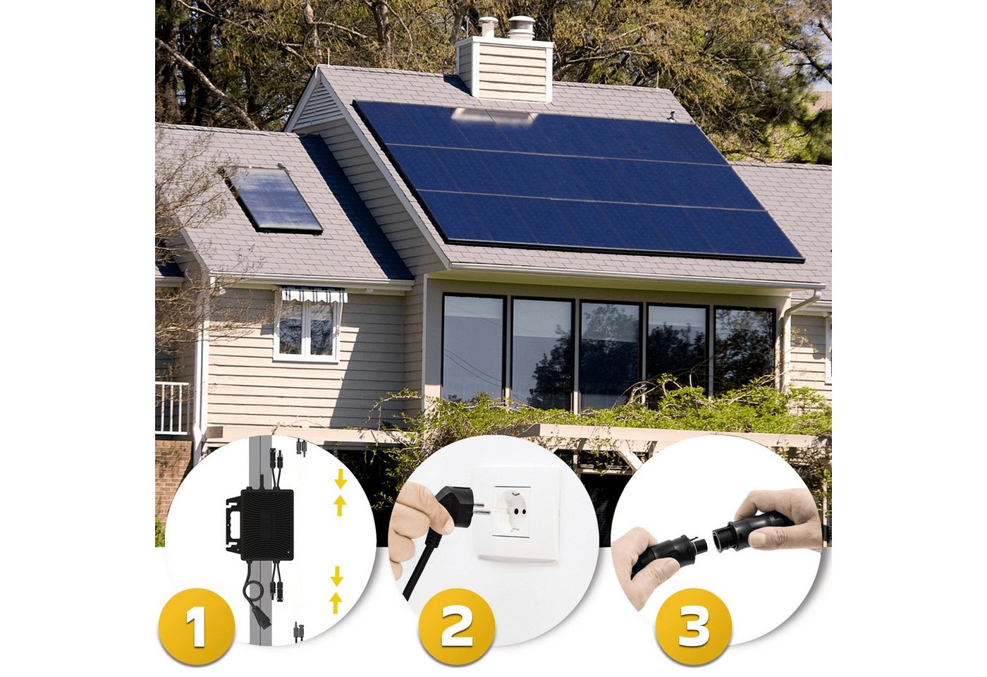 SUNNIVA Balkonkraftwerk 920W Balkonkraftwerk BIFAZIAL FULLBLACK komplett Steckdose, (INVER ENERGY 800W Wechselrichter, PV Solaranlage, 2x 460W Glas-Glas Solarmodule, inkl. 5m Kabel, Bluetooth WIFI, Komplettset)