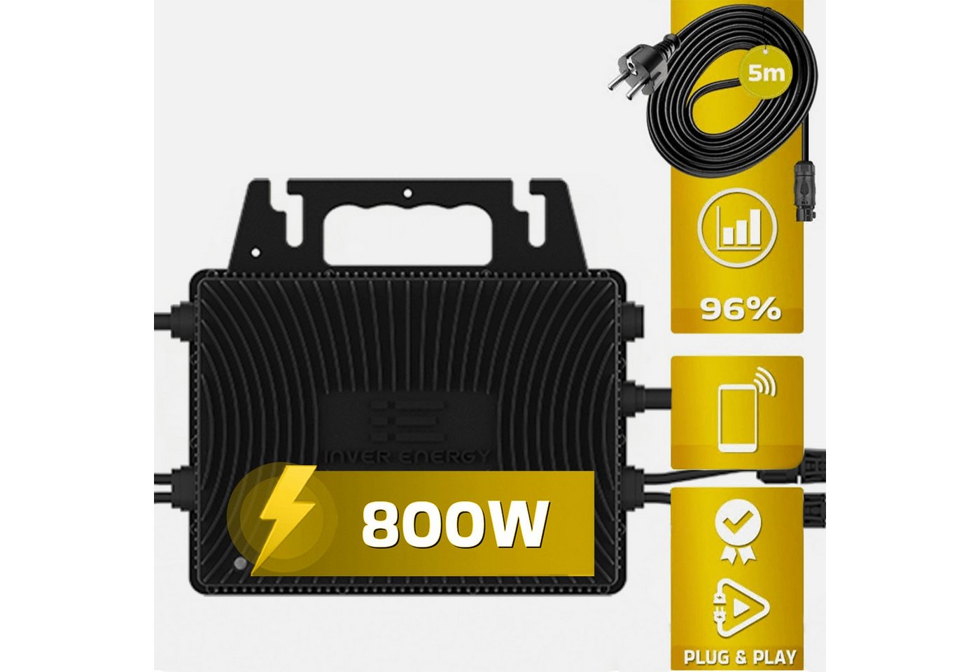 SUNNIVA Balkonkraftwerk 920W Balkonkraftwerk BIFAZIAL FULLBLACK komplett Steckdose, (INVER ENERGY 800W Wechselrichter, PV Solaranlage, 2x 460W Glas-Glas Solarmodule, inkl. 5m Kabel, Bluetooth WIFI, Komplettset) Bild 4