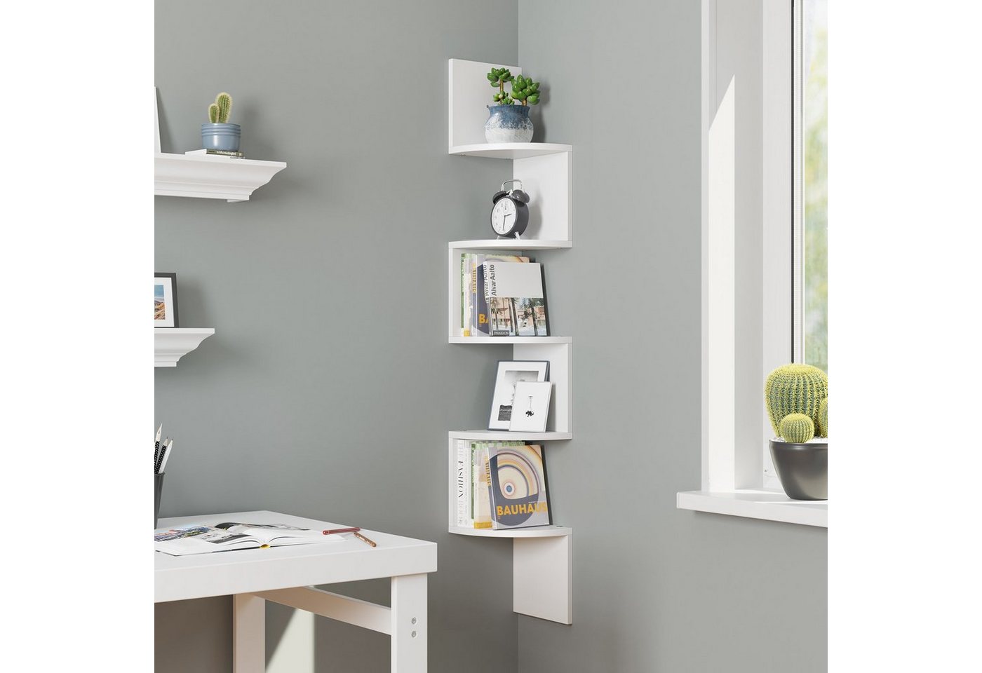 VASAGLE Eckregal Wandregal, 5 Ebenen, 2-tlg., 2er Set, für Bücher, Schweberegal, Bücherregal, Pflanzenregal Bild 2