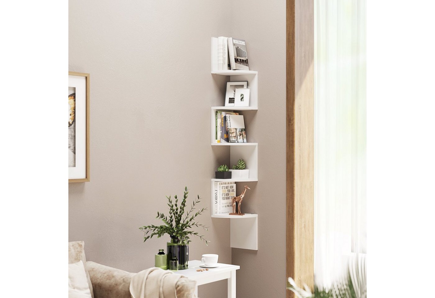 VASAGLE Eckregal Wandregal, 5 Ebenen, 2-tlg., 2er Set, für Bücher, Schweberegal, Bücherregal, Pflanzenregal Bild 5