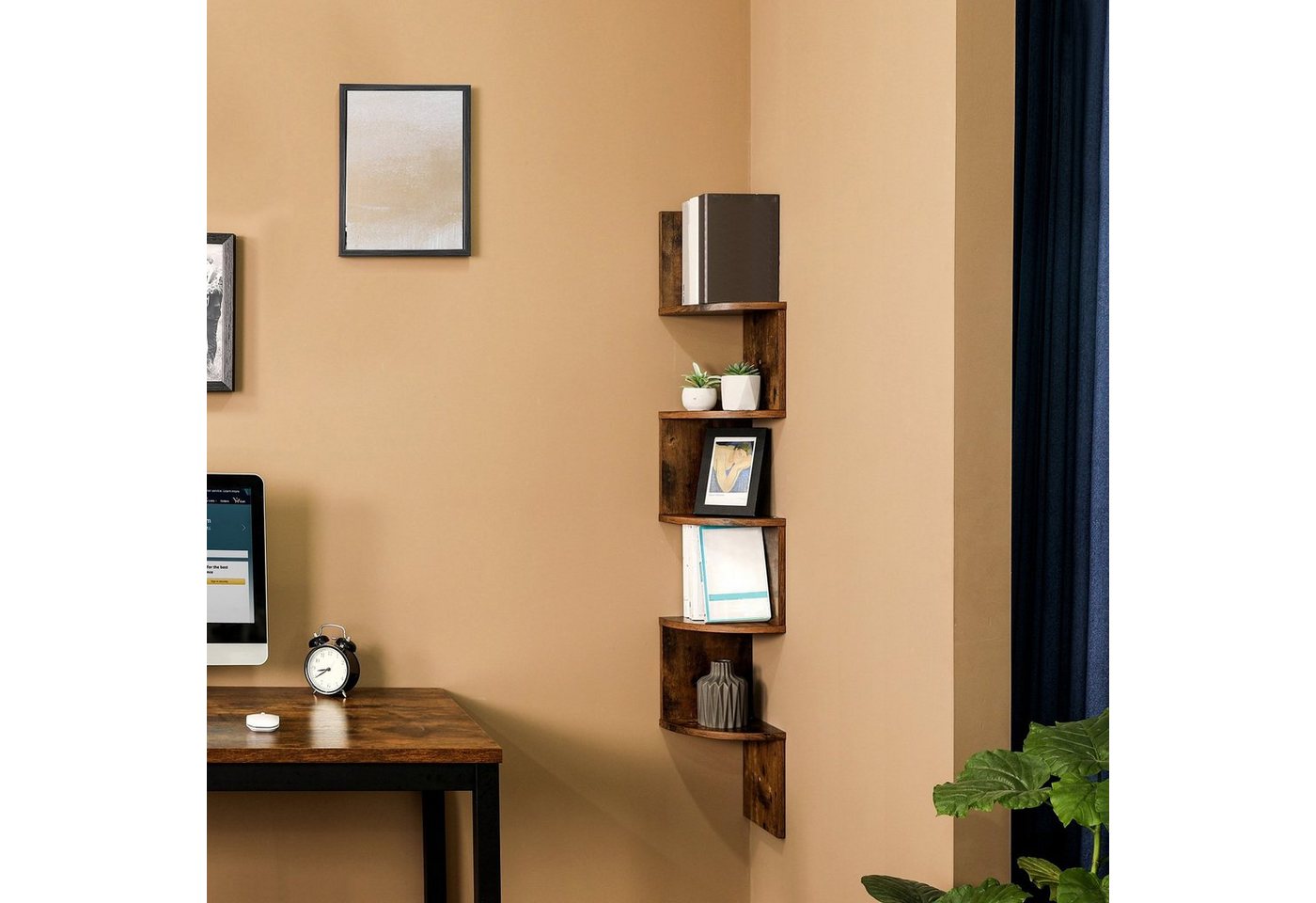 VASAGLE Eckregal Wandregal, 5 Ebenen, 1-tlg., für Schlafzimmer, für Bücher, Schweberegal, Bücherregal, Pflanzenregal Bild 3