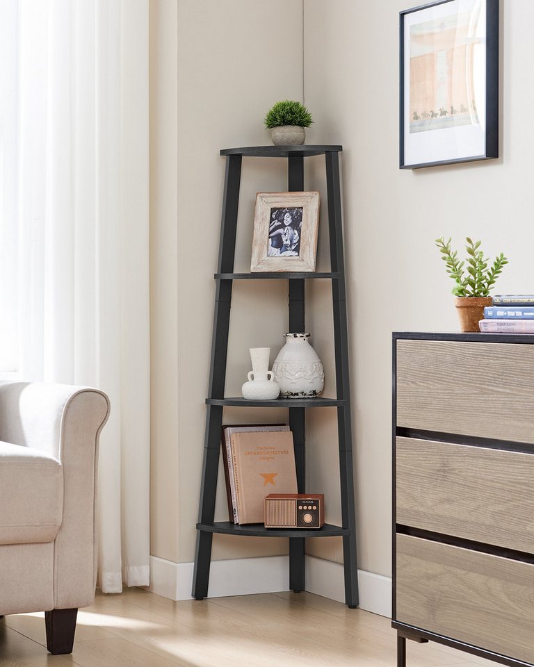VASAGLE Eckregal Bücherregal, für Wohnzimmer, Industrial-Design, mit Stahlrahmen, Leiterregal