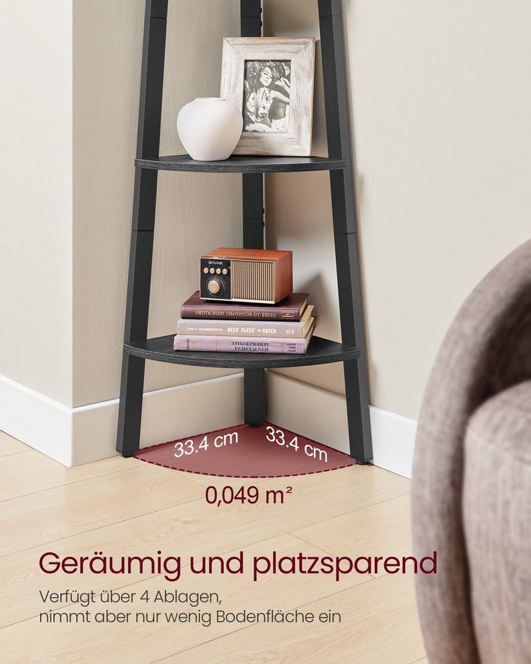 VASAGLE Eckregal Bücherregal, für Wohnzimmer, Industrial-Design, mit Stahlrahmen, Leiterregal Bild 2