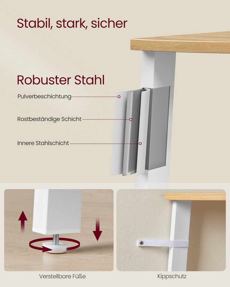 VASAGLE Eckregal Bücherregal, Bücherregal, mit 4/5 Ebenen, H: 125/159cm, mit Stahlrahmen