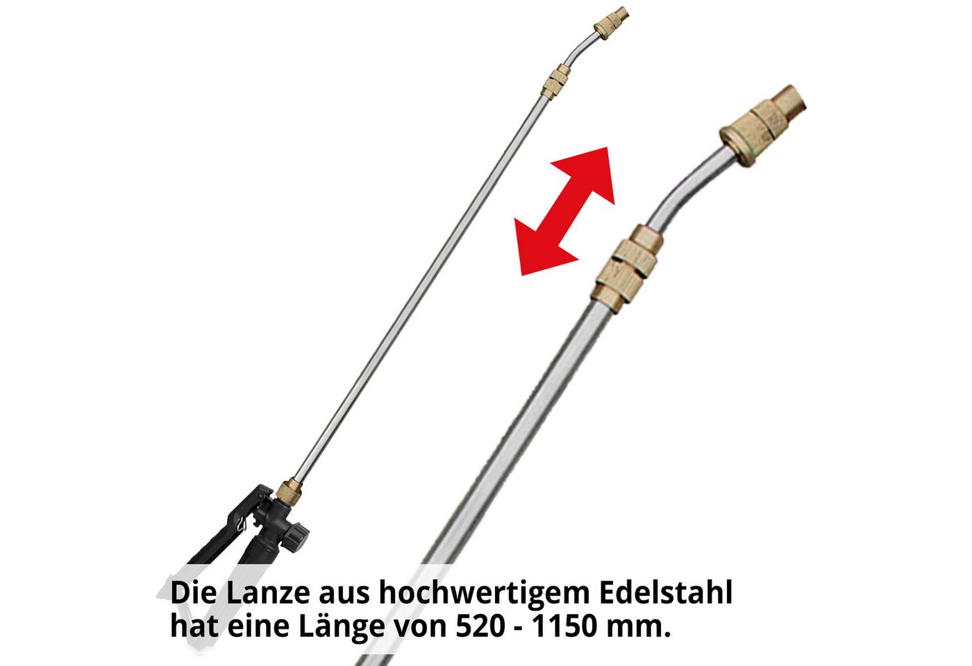 Hecht Sprühlanze 000410 Teleskop Edelstahl 520-1150 mm für Akku-Drucksprüher, 1-tlg., Verlängerung mit verstellbarer Messingdüse