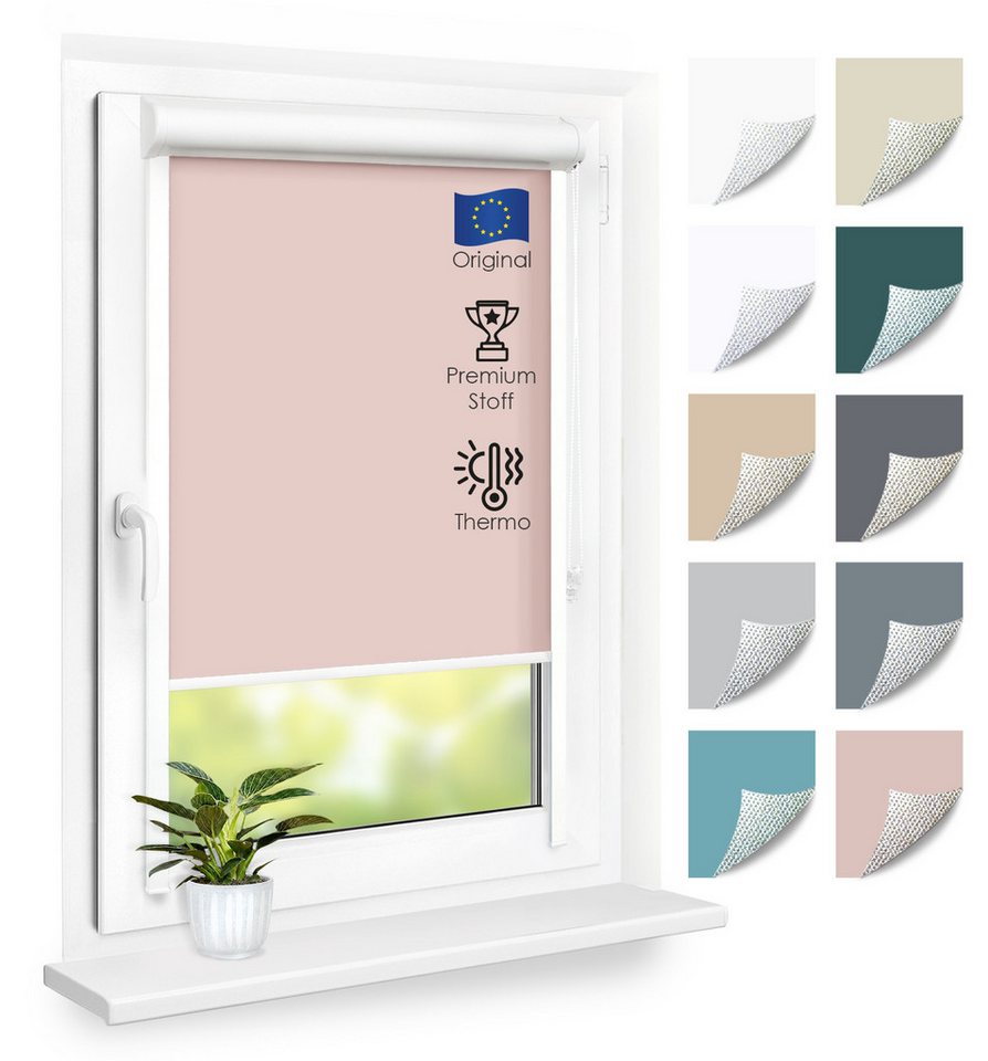 Rollo Premium Kassettenrollo mit Seitenschienen, DomDeco, blickdicht, ohne Bohren, durch Kleben oder Schrauben