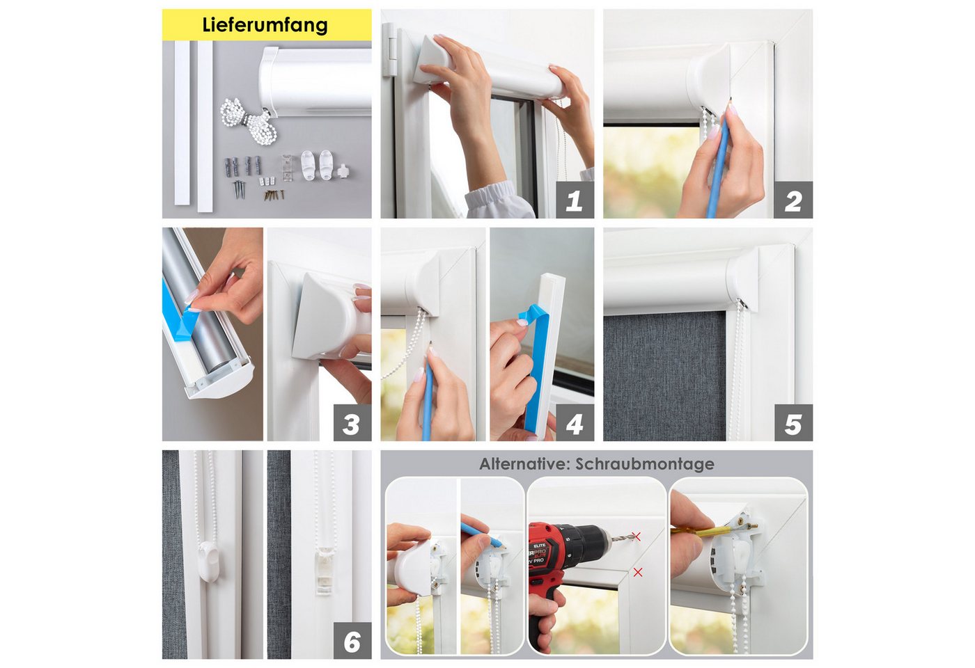 Rollo Premium Kassettenrollo mit Seitenschienen, DomDeco, blickdicht, ohne Bohren, durch Kleben oder Schrauben Bild 4
